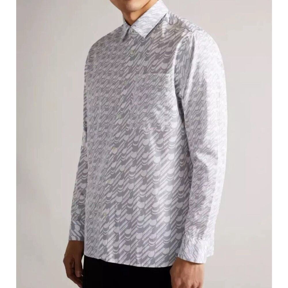 NWT Ted Baker Button Up Shirt Men Geometric Retro Gray White Retro Size 4 L28